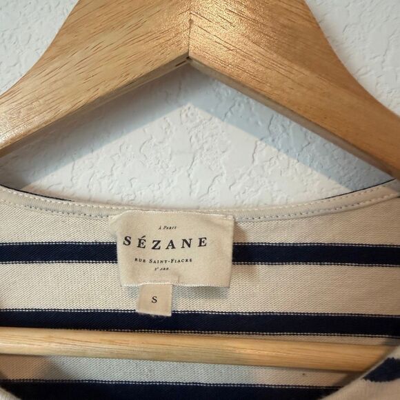 Sezane Ecru Navy Blue Striped Colette Mariniere Blouse Women's Size Small - Picture 5 of 6